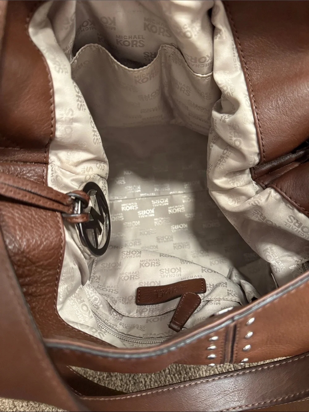 Michael Michael Kors Astor studded leather shoulder hobo bag purse